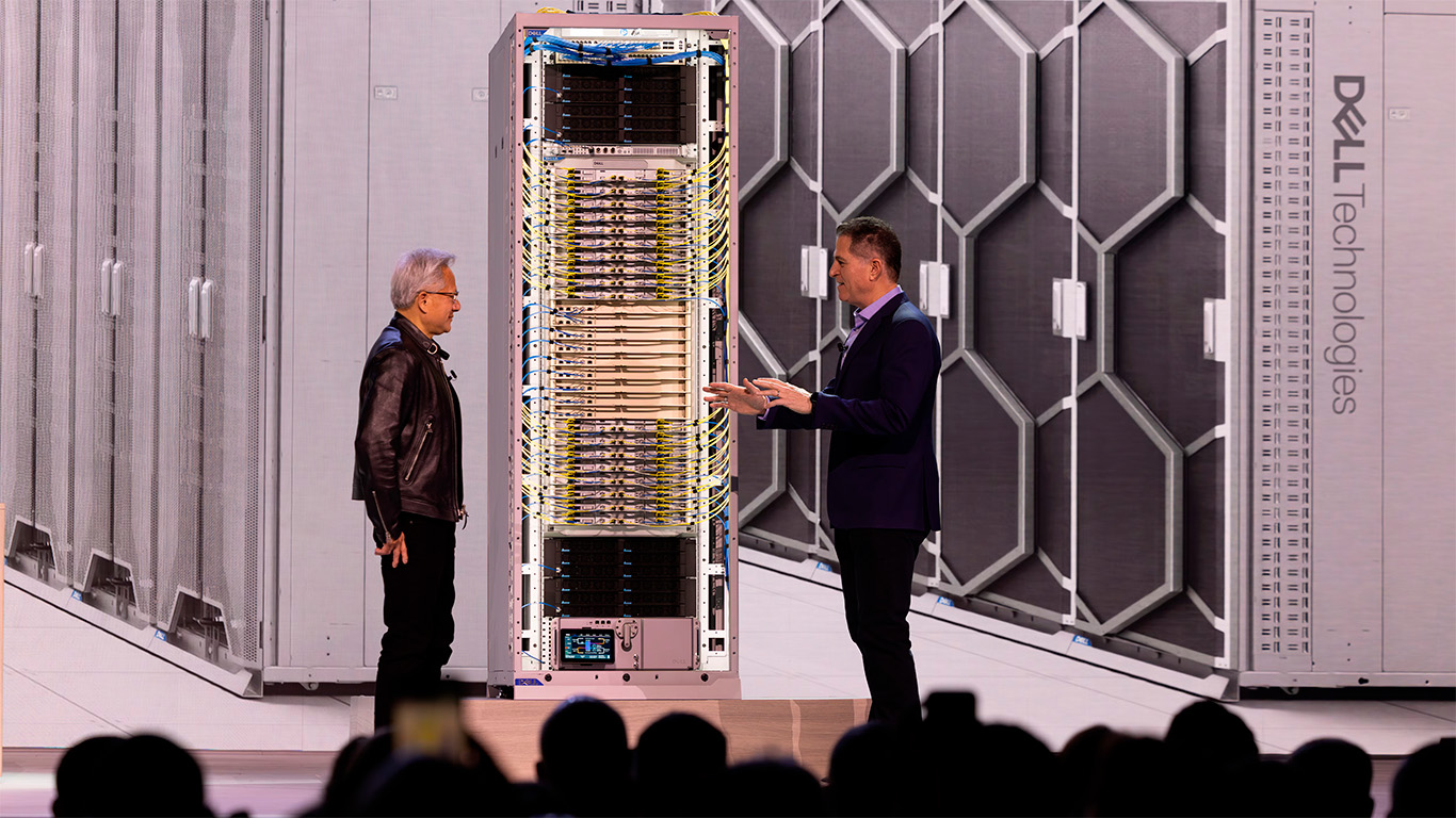 Jensen Huang (Nvidia) junto con Michael Dell durante la edición 2026 de su evento mundial en Las Vegas.